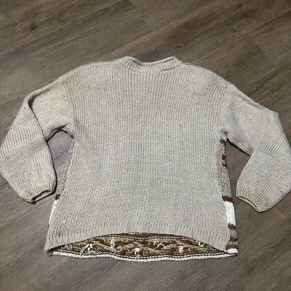 Vintage 90s Cabin Creek Women Knit Sweater Granny Beige Hearts Floral Size L - Picture 5 of 9